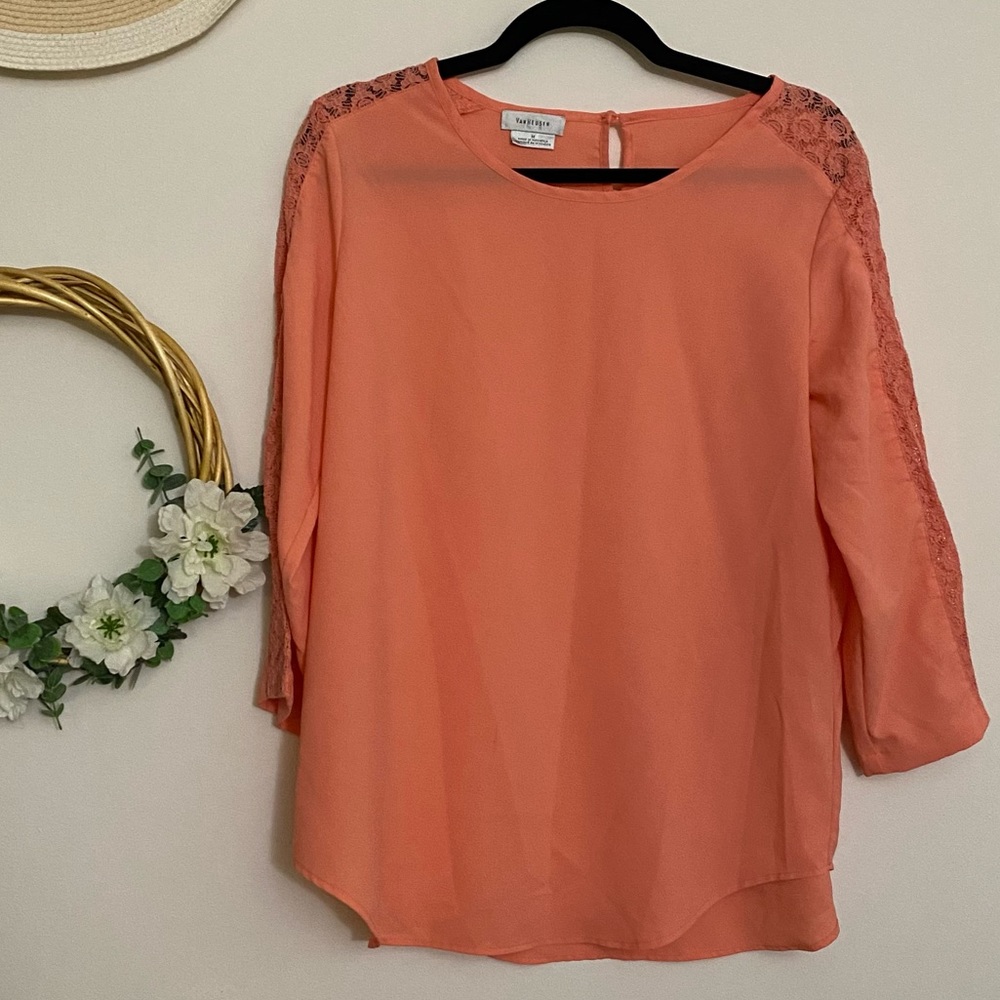 Van Heusen - Peach Work Blouse with Lace Detail - Size M